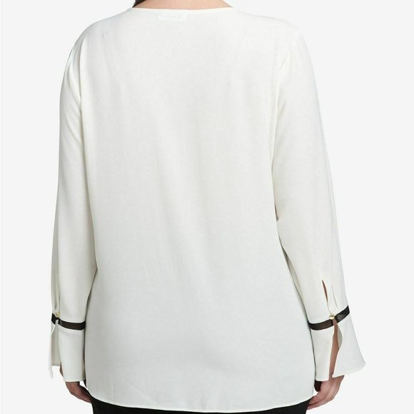 Calvin Klein Womens Split Neck Contrast Trim Top White Size Petite Small